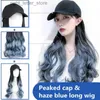 Caps à balle Perruque du chapeau féminin One Peak Cap Haze Bleu Grand Wavy Long Hair Wig Synthetic Hair Dark Brown Black Curly Wig Baseball Cap YQ231214