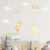 Cute Cartoon Fox Rabbit Catching Balloons Clouds Stars Wall Stickers for Kids Room Bedroom Nursery Home Decoration Wall Decals