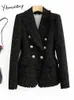 Femmes costumes Blazers Yitimuceng blanc noir Plaid Blazer veste pour les femmes automne hiver 2203 mode coréenne élégant à manches longues mince manteaux décontractés 231213