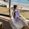 Casual Dresses Purple Gradient Halter Off Shoulder Sexy Club Dress Women 2023 Summer Party Long Sleeveless Holiday Sundress Ladies