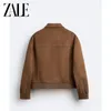 Мужские куртки ZALE, осень 2023, замшевая куртка, свободная однотонная мужская однобортная рубашка с отложным воротником и длинными рукавами, укороченные топы 231214