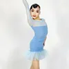 Scene Wear Purple Blue Long Sleeved Latin Dance Dress Girls Competition Dresses Kids Chacha Samba Rumba Costume SL9470