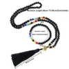 Necklace Earrings Set 7 Chakra 108 Japamala Beads Matte Black Onyx For Women Men Handmade Knotted Rosary Jewelry Yoga Meditation Bracelet