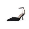 Sandales Chic Design Femmes Pointu Bout Fermé Strass Bride À La Cheville Chaînes Talons Hauts Dame Mode Bal Pompes Été Sandalias