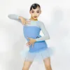 Scene Wear Purple Blue Long Sleeved Latin Dance Dress Girls Competition Dresses Kids Chacha Samba Rumba Costume SL9470