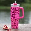 40oz tumbler designer tumblers colorful leopard milk design stainless steel with Logo handle lid straw beer mug water bottle outdoor camping cup