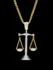 Iced Out Zircon Balance Libra Scale Pendant Silver Gold Copper Material Mens Hip hop Necklace Chain3583550