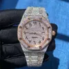 Top Clone Ap Diamond Diamonds Watch Pass Test Quartz Movement vvs Iced Out Sapphire Rose Gold Mixed Sier Diamond Roman Numerals Icing Cubic Zirconia Watch with