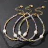 Strand Natural Pearl Armband 3mm Facetted Zircon Quartz Beads Charm Armband för kvinnor Flickor Lucky Wedding Party Jewelry Wholesale