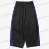 Men's Pants 2023 Black Needles Wide Leg Pants Men Women 1 1 High Street Needles Pants Purple Embroidery Butterfly Stripe Track Trousers T231214