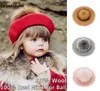 Laurashow Boina de bebê de lã quente, gorro de inverno com bola de pele real, pompons, menina, vintage, simples, crianças, boina, boné para pais, l9192256