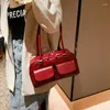 Evening Bags Retro Red Women's Satchel Hobo Bag Patent Leather Multi Pocket Luxury Designer Handbag Female Shoulder Underarm Tote Purses