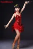 Bühnenkleidung Mädchen Latin Dance Kleid für Mädchen Kostüme Jazz Tanzen Kind Pailletten Fransen Kostüm Rot
