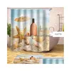 Shower Curtains 35Waterproof Curtain Beach Shell Sea Bath For Bathroom Bathtub Bathing Er Extra Large Wide With 12Pcs Hooks T200711 Dhsn8