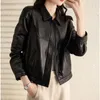 Veste de moto noire en cuir véritable pour femme, Style court, polyvalente, en peau de mouton, automne 2023