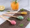 100pcs Wooden Handle Honey Silicone Tools Honey Spoon Drizzle Stick Honeys Mixing Stirrer Dip Spiral Server Kitchen Gadget Tool 4 Colors Q498