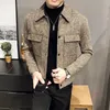 Męskie puch Parkas Autumn Winter Kpop Styl mody HARAJUKU SLIM FIT WINDBREAT LUSE Casualna odzież wierzchnia Koreańska krata Pluszowa kurtka 231214