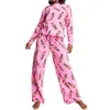 Pijamas femininos Xingqing Quebra-nozes Pijama de Natal y2k Mulheres Loungewear estampado em torno do pescoço manga comprida camiseta tops e calças rosa 231214