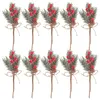 装飾的な花10PCSシミュレーションベリーステム偽のピッククリスマスツリーパイン装飾品