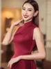 Casual Dresses 2024 Spring Luxury Irregular Wine Red Party Dress Elegant WOmen Sleeveless Asymmetric Pleated Long