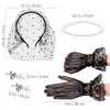 Bandanas Headband Glove Necklace Pearl Women Fascinators Tea Party Studs Black Earrings Plastic Veil Miss