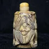 Bottles CULTUER ART 2.9 In Collection Asian Chinese Old Hand Carved Lovely Monkey Animal Statue Snuff Desk Decoration