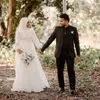 Hijab Dubai Wedding Muslim Dresses for Woman A-line Elegant Bridal Dress with Long Sleeves Veils White Robe De Mariee 2024