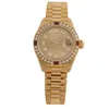 NUEVO MUJER MEJORO MECHANICO MECHANICO CRISTAL DE SAPPHIRE 69178 Gold Diamond Girl Watch 26 mm349t