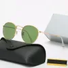 Klassiska runda solglasögon varumärkesdesign UV400 Eyewear Metal Gold Frame Sun Glasses Men Women Mirror Solglasögon Polaroid Glass Lens W271P