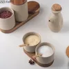 Outils à épices à base de plantes, pot de cuisine japonais, combinaison de sel et de poivre, ensemble de pots à huile, assaisonnement en céramique, outil de couleur unie pour la maison 231213