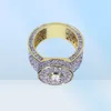 18k Cluster Gold Planted Cut CZ Crystal Hip Hop Iced Out Rings for Men Women Bling Bling Ring1414099