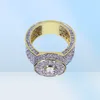 18K Cluster Gold Planted Cut CZ Crystal Hip Hop Iced Out Rings for Men Women Bling Bling Ring9685223