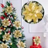 Decorative Flowers 14cm Glitter Artificial Christmas Xmas Tree Ornaments Merry Decorations For Home Year Decor Navidad Gifts