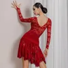 Stage Wear Ballo latino Top Donna Maniche lunghe in pizzo Tuta Pratica per adulti Abiti da prestazione Cha Rumba Ballroom Dancewear BL11964