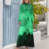 Casual Dresses Green Mountain Dress Abstract Marmor Print Cute Maxi Korean Fashion Böhmen Lång Hög midja Design Vestido