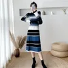 Robes décontractées EHQAXIN Automne Hiver Dames Robe En Tricot Mode Coréenne Mi-longueur Slim Fit Sur Le Genou Rayé Contraste Pull S-XL