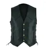 Men's Vests Black Faux Leather Vest Punk V-neck Side Zipper Pocket Sleeveless Top Motorcycle Fashion Handsome Riding Waistcoat S-5XL