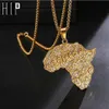 Hip Hop Rapper CZ Stone Bling Iced Out Africa Map Pendants 24inch Color Gold Color Stainlist Stain Necklace for Men Jewelry298o