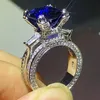 2020 NOWY PRZYJRÓŻNIKA Unikalna luksusowa biżuteria Prawdziwa 925 Srebrna Princess Cut Blue Sapphire CZ Diamond Eiffel Tower Women B226z