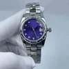 Montres-bracelets Montre pour femme : cadran en diamant violet 31 mm, calendrier automatique, étanche, bracelet en acier de précision.