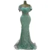 2024 Aso Ebi Mint Sirena Prom Dress Paillettes Pizzo Perline Serata formale Festa Secondo ricevimento Compleanno Abiti di fidanzamento Abiti Robe De Soiree ZJ07