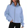 Kvinnors hoodies tröja mjuk mysig solid färg casual snygg lång blixtlås bekväma kvinnliga tillbehör