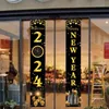Andra evenemangsfest leveranser lyckligt år 2024 hängande dekoration svart och guldvägg dekorativa kopplingar år kvälls hängande banner för väggdekor 231214