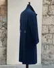 Cappotto da uomo blu navy in lana spessa con risvolto con visiera a maniche lunghe da sposo, giacca da sfilata di moda per feste di compleanno