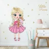 Cartoon rosa Kleid kleine Prinzessin Mädchen Wandaufkleber Gold Sterne Kinderzimmer Wandtattoos für Mädchen Schlafzimmer dekorative Aufkleber Dekor