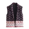 Kamizelki damskie Trafza 2023 Kobiety vintage kwiatowy druk mozaiki luźne pikowana kamizelka kamizelka żeńska kamizelka kimono