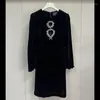 Abiti casual Francese in velluto nero scava fuori diamante abito femminile manica lunga elegante moda vintage cena festa sexy abiti da donna