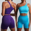 Lu Lu Align 1/2st Pad Women Yoga Seamless Set Workout ActiveWear Gym Fitness långärmad skörd topp hög midja leggings sport kostymer citroner ll träning