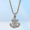 IED OUT ANCHOR PENDANT NECKLACES FÖR MEN Luxur Designer Mens Bling Diamond Rudder Pendants 18K Gold Plated Hip Hop Zircon Jewelry7820930