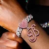 Chaîne à la mode rose Cursive lettre Bracelet cubain pour les femmes AAA broche lien cristal initiales Bracelets Hip Hop bijoux 231214